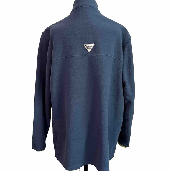Columbia PFG Sweater Mens XL Navy Blue Fleece 1/4 Snap Mock Neck Pocket Pullover - Picture 7 of 14